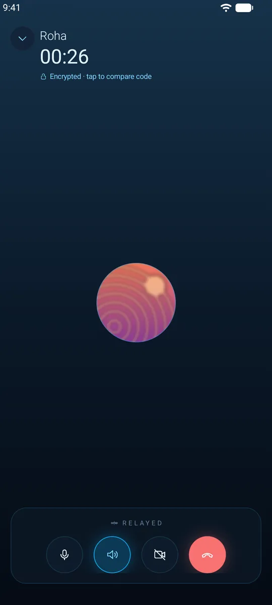 An encrypted Q Chat voice call
