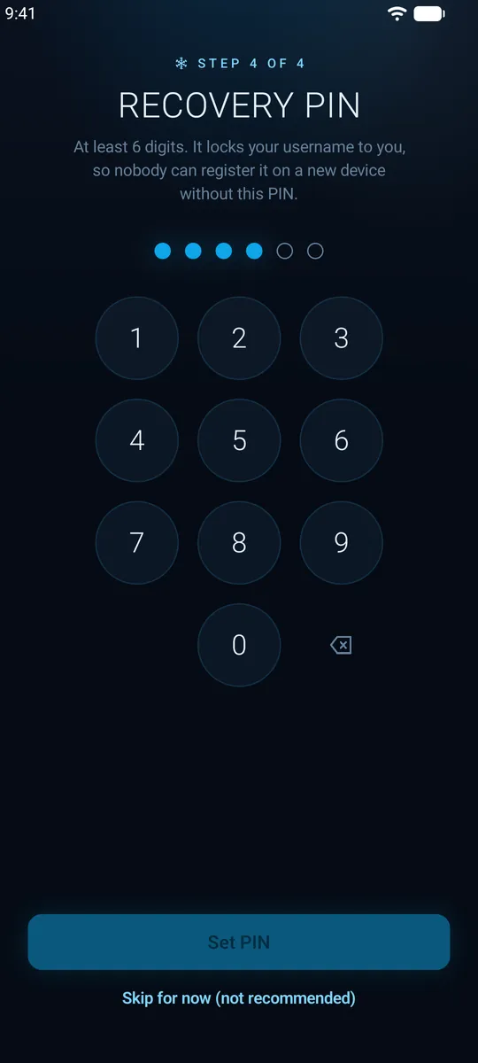 Setting a recovery PIN in Q Chat